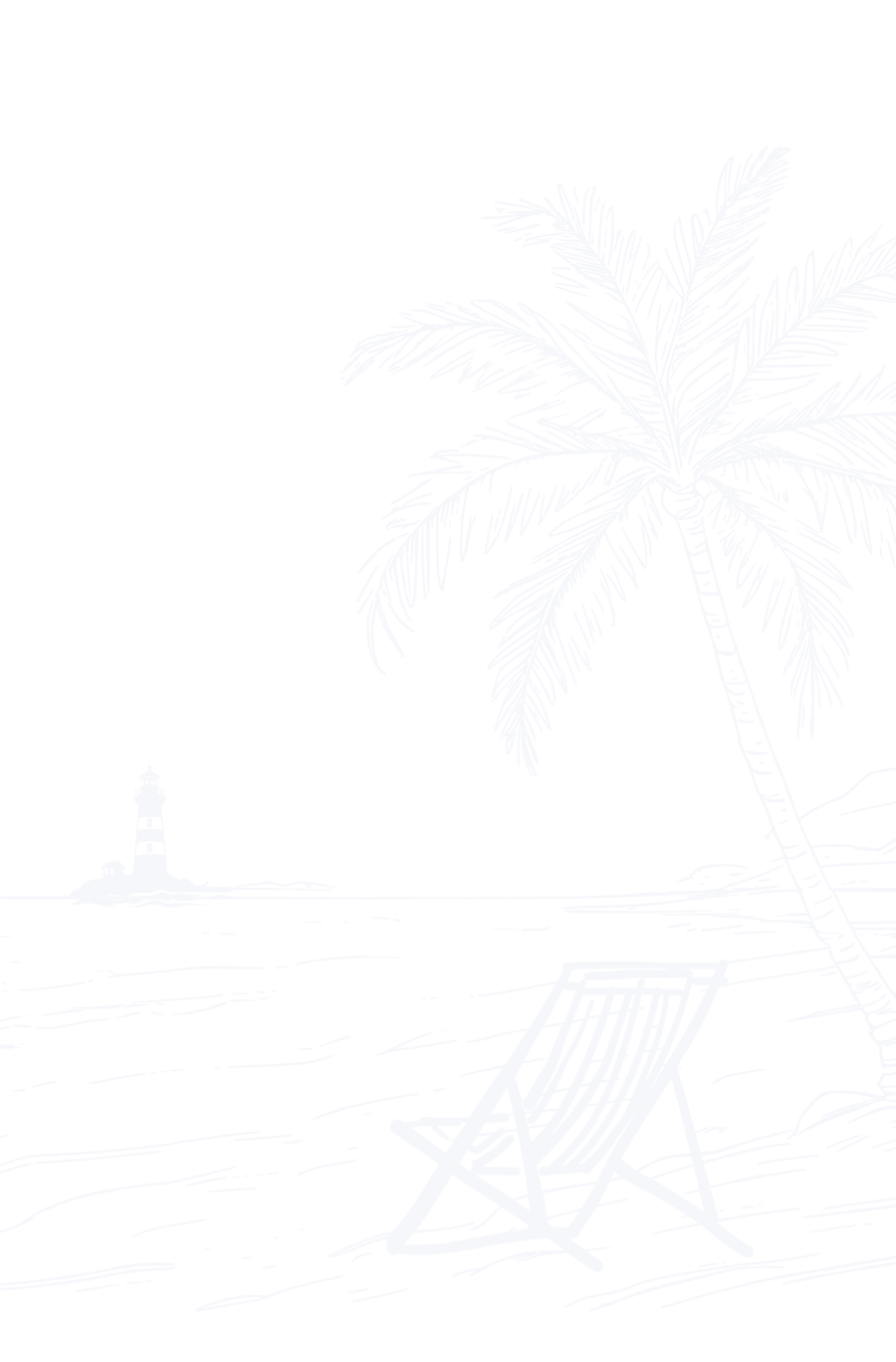 Illustration Strand mit Liegestuhl und Leuchtturm am Horizont